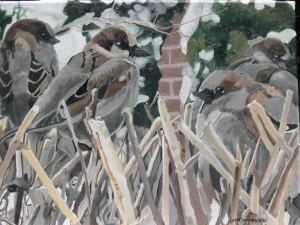Sparrows in Winter, 2006, Oil on Canvas, 16" x 12"